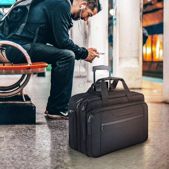 Rolling Laptop Bag Wheeled Briefcase Fits Up to 17.3 Inch Laptop Water-Proof - Picture 6 of 6